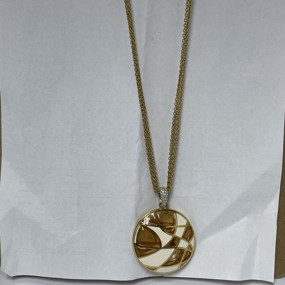 VTG Fasion Necklace 3-Strand Multi-Chain Enamel Geometric Swirl Pendant Art